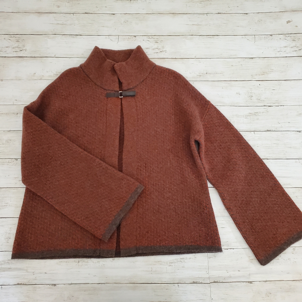Chiaramente wool blend‎ cape cardigan sweater rusty brown orange made in italy
